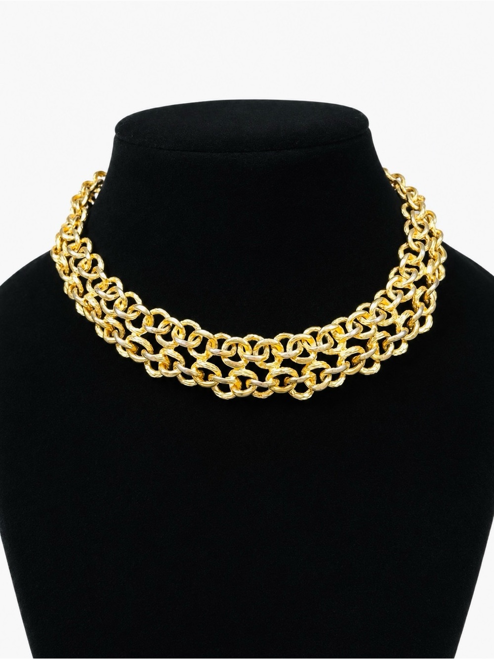 Vintage FO Gold-Tone Multi-Strand Statement Necklace (c. 1975–1980)